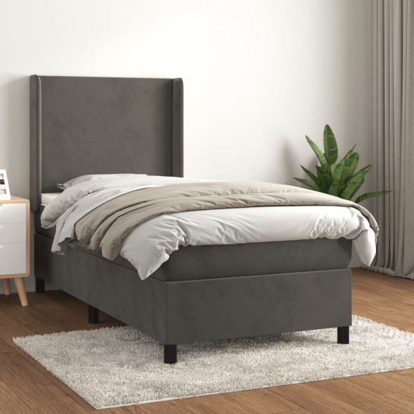 Cama box spring com colchão veludo cinza escuro 100x200 cm D