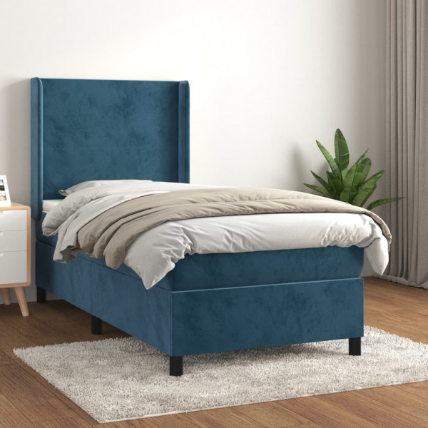 Cama box spring com colchão veludo azul escuro 100x200 cm D