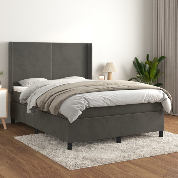 Cama box spring com colchão de veludo cinza escuro 140x190 cm D