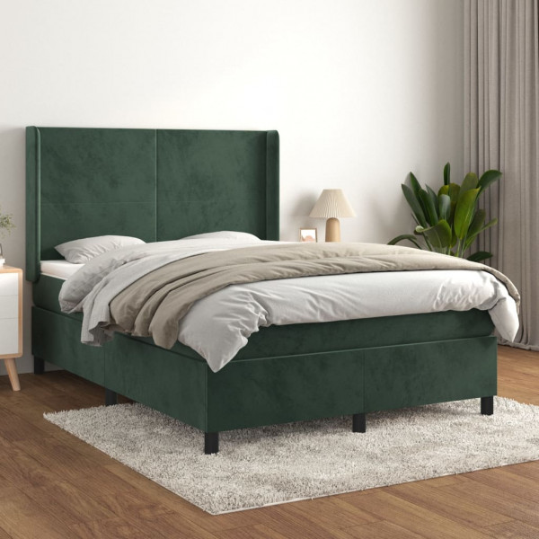Cama box spring com colchão de veludo verde escuro 140x190 cm D