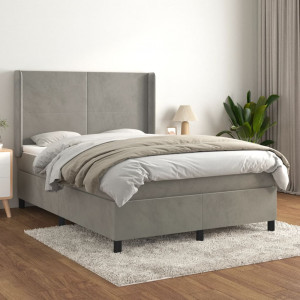 Cama box spring con colchón terciopelo gris claro 140x200 cm D