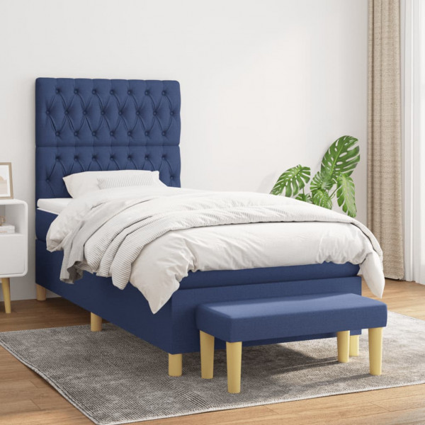 Cama box spring com colchão de tecido azul 90x190 cm D