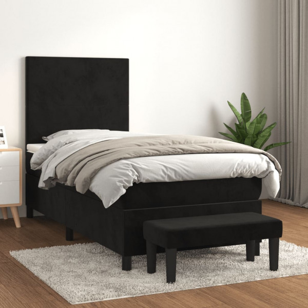 Cama box spring con colchón cuero sintético negro 90x190 cm D