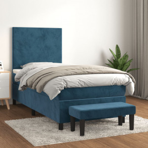 Cama box spring com colchão de veludo azul escuro 90x200 cm D