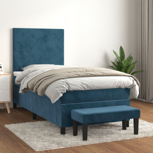 Cama box spring com colchão de veludo azul escuro 100x200 cm D