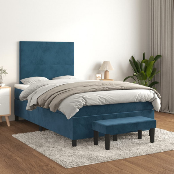 Cama box spring con colchón terciopelo azul oscuro 120x200 cm D