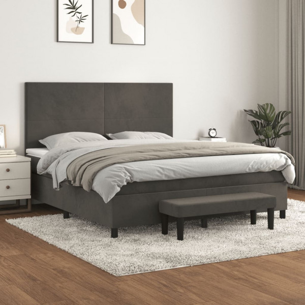 Cama box spring con colchón terciopelo gris oscuro 160x200 cm D