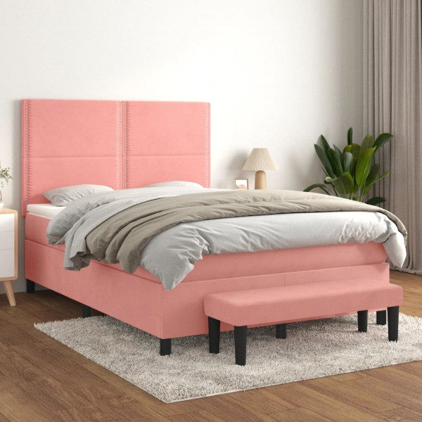 Cama box spring con colchón terciopelo rosa 140x190 cm D