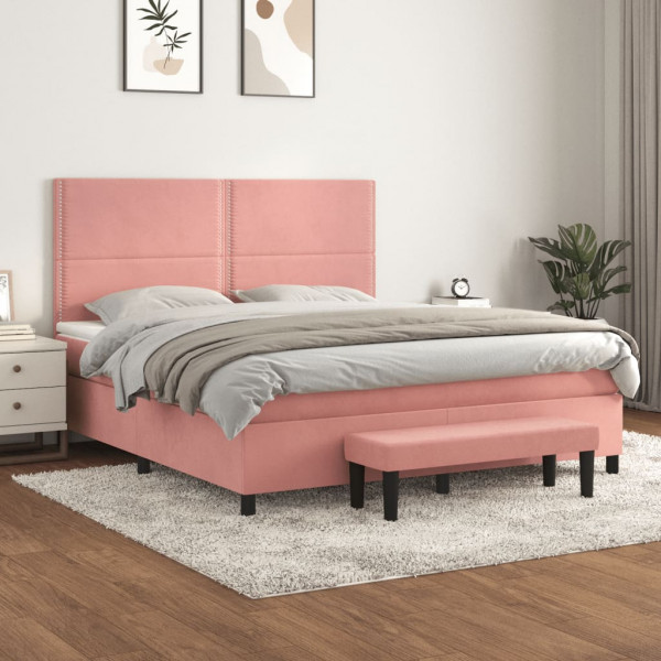 Cama box spring con colchón terciopelo rosa 180x200 cm D