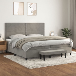 Cama box spring com colchão veludo cinza claro 200x200 cm D