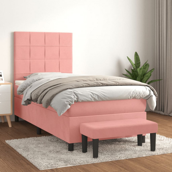 Cama box spring com colchão de veludo rosa 80x200 cm D