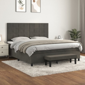 Cama box spring com colchão de veludo cinza escuro 160x200 cm D