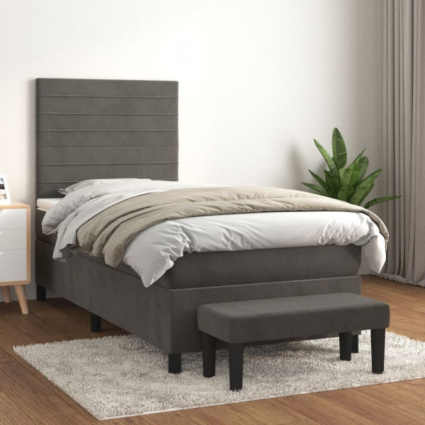 Cama box spring con colchón terciopelo gris oscuro 100x200 cm D