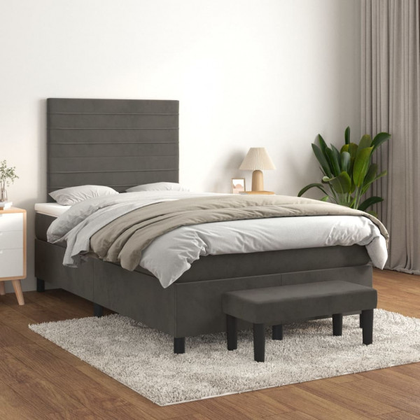 Cama box spring com colchão veludo cinza escuro 120x200 cm D