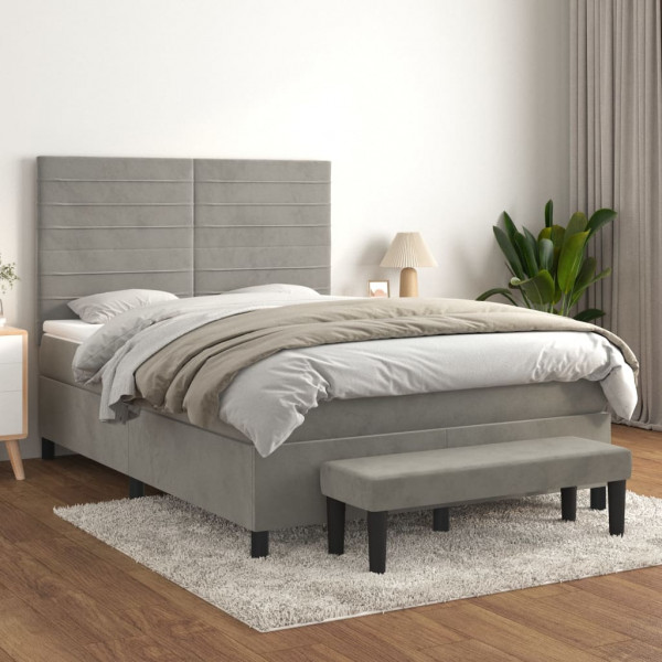 Cama box spring con colchón terciopelo gris claro 140x200 cm D