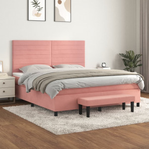 Cama box spring com colchão de veludo rosa 160x200 cm D