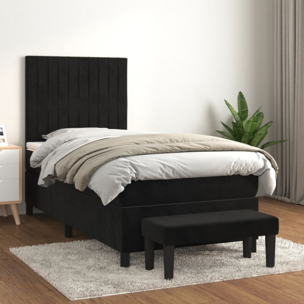 Cama box spring con colchón terciopelo negro 90x200 cm D