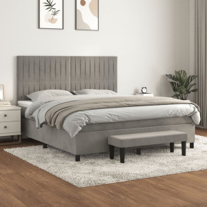 Cama box spring com colchão de veludo cinza claro 180x200 cm D