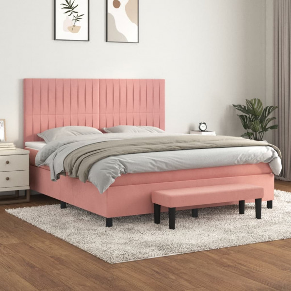 Cama box spring con colchón terciopelo rosa 180x200 cm D