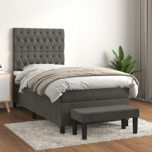 Cama box spring com colchão de veludo cinza escuro 80x200 cm D