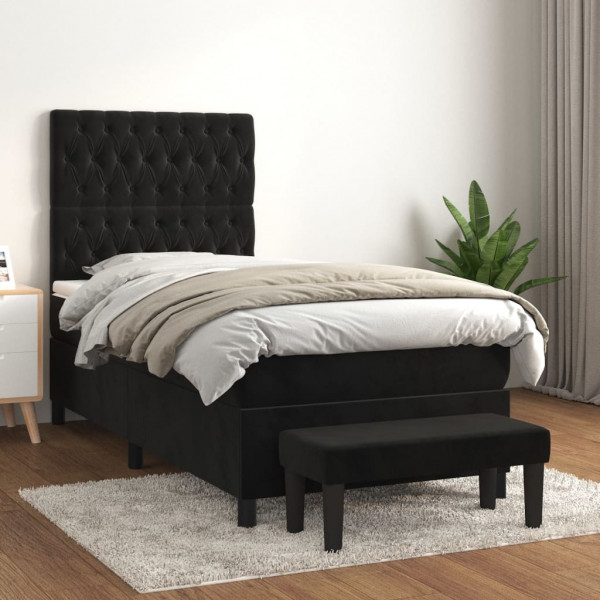 Cama box spring con colchón terciopelo negro 80x200 cm D