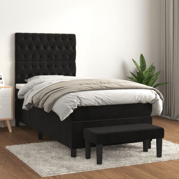 Cama box spring com colchão de couro sintético preto 90x190 cm D