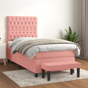 Cama box spring com colchão de veludo rosa 90x190 cm D