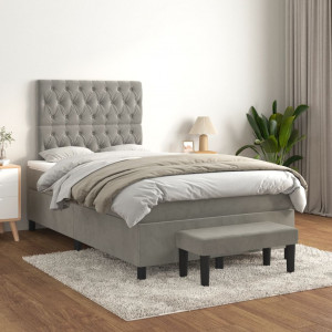 Cama box spring con colchón terciopelo gris claro 120x200 cm D