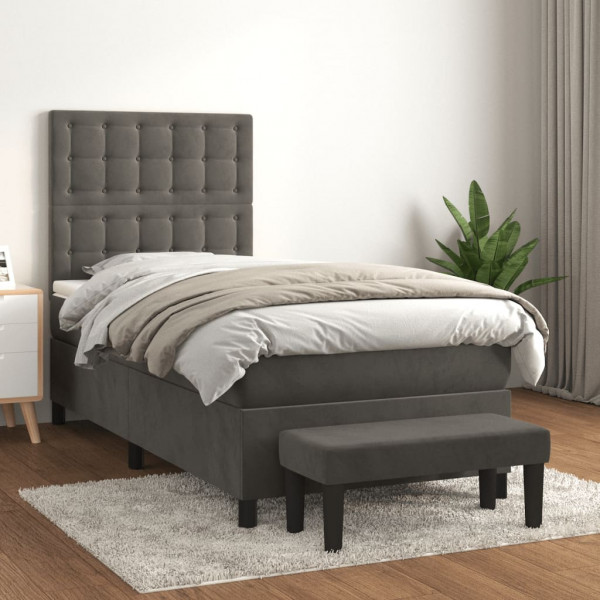 Cama box spring con colchón terciopelo gris oscuro 80x200 cm D