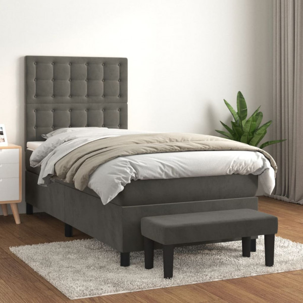 Cama box spring con colchón terciopelo gris oscuro 90x200 cm D