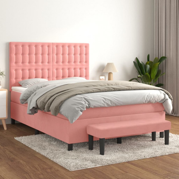 Cama box spring com colchão de veludo rosa 140x190 cm D