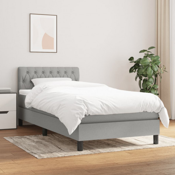 Cama box spring con colchón tela gris claro 90x200 cm D