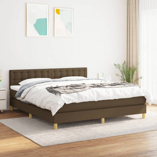 Cama box spring con colchón tela marrón oscuro 180x200 cm D