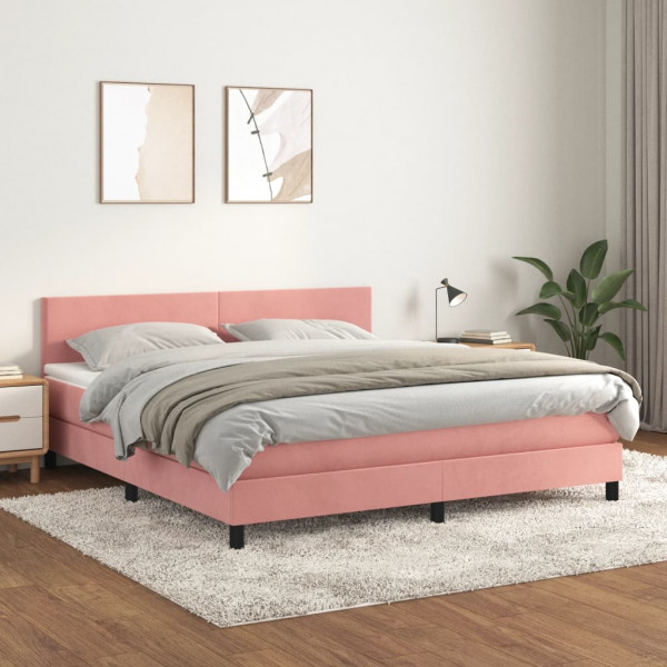 Cama box spring con colchón terciopelo rosa 180x200 cm D