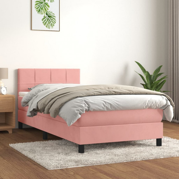 Cama box spring com colchão de veludo rosa 100x200 cm D