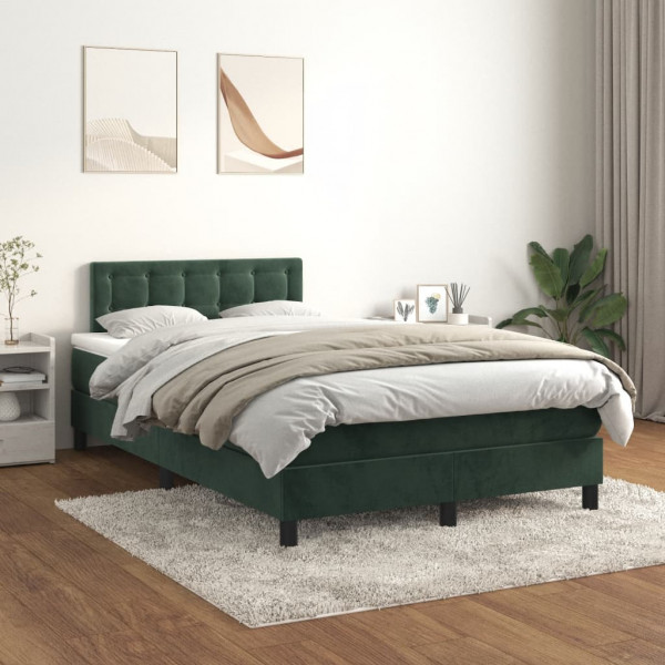 Cama box spring con colchón terciopelo verde oscuro 120x200 cm D