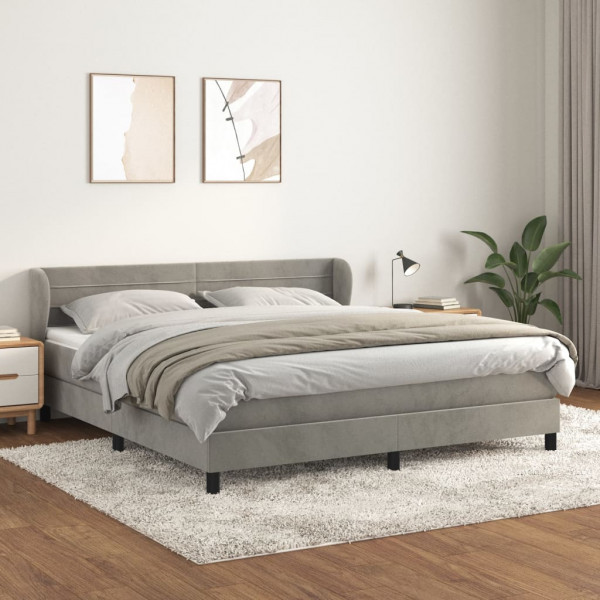 Cama box spring con colchón terciopelo gris claro 160x200 cm D