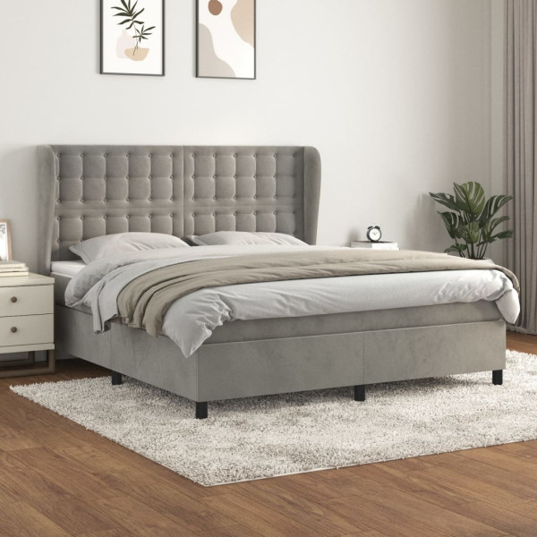 Cama box spring con colchón terciopelo gris claro 160x200 cm D