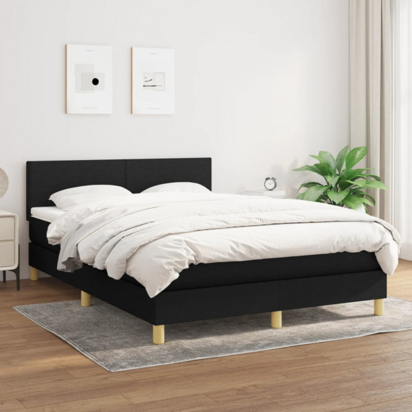 Cama box spring con colchón tela negro 140x200 cm D