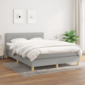 Cama box spring con colchón tela gris claro 140x190 cm D
