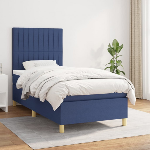 Cama box spring com colchão tecido azul 90x190 cm D