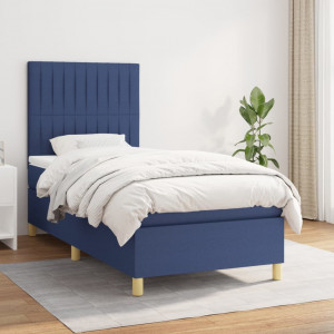 Cama box spring con colchón tela azul 100x200 cm D