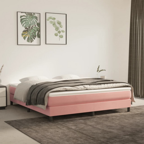 Cama box spring con colchón terciopelo rosa 180x200 cm D