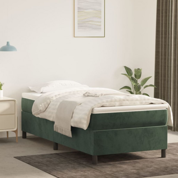 Cama box spring con colchón terciopelo verde oscuro 90x200 cm D
