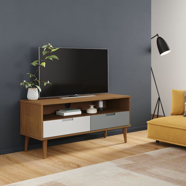 Mueble de TV MOLDE madera maciza de pino marrón 106x40x49 cm D