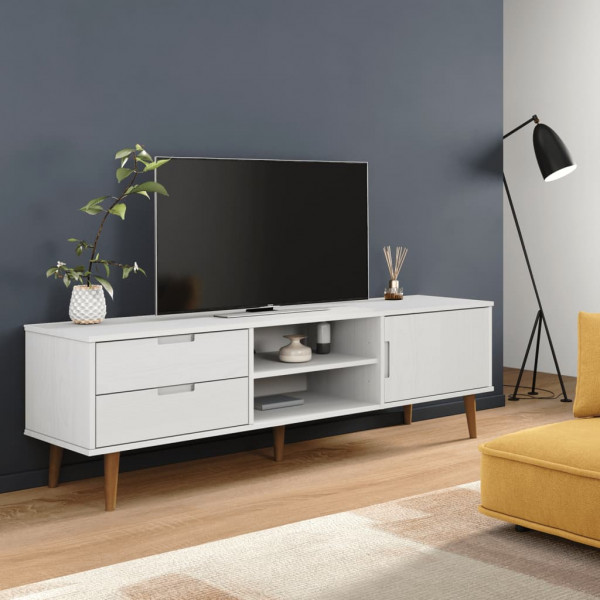 Mueble de TV MOLDE madera maciza de pino blanca 158x40x49 cm D