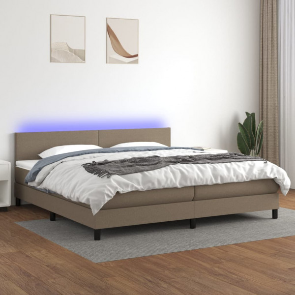 Cama box spring con colchón LED tela gris taupe 200x200 cm D