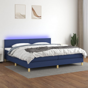 Cama box spring con colchón y LED tela azul 200x200 cm D