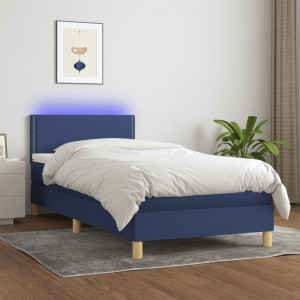 Cama box spring con colchón y LED tela azul 80x200 cm D