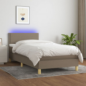 Cama box spring con colchón LED tela gris taupe 90x200 cm D